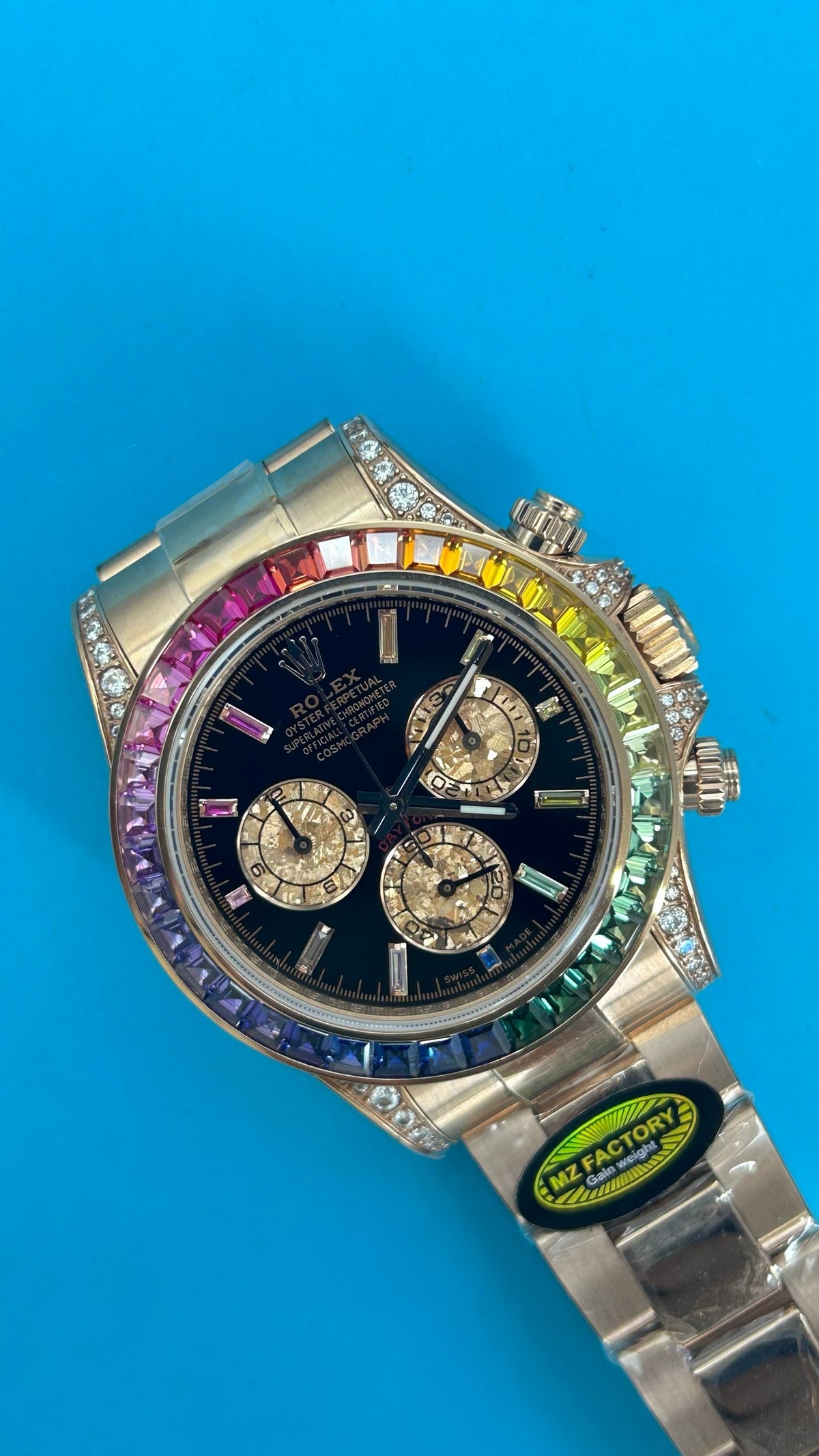 Rolex Daytona 'Rainbow' MZ SUPER CLONE Rose Gold Black Dial Sapphire Bezel 40MM