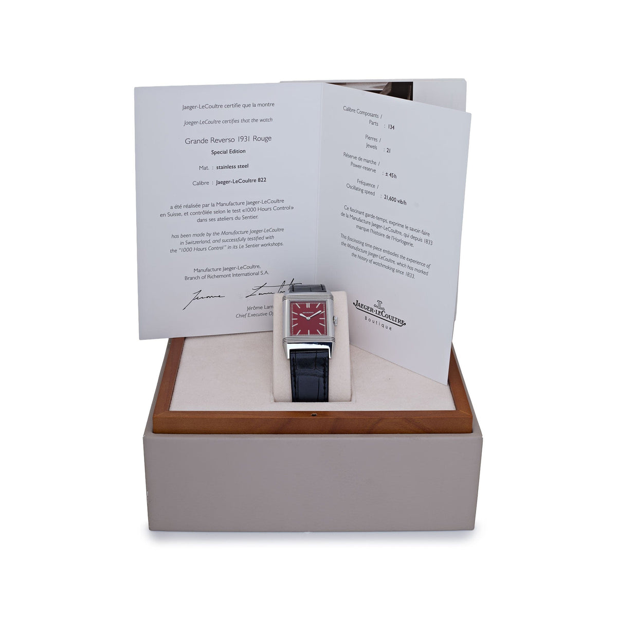 Jaeger-LeCoultre Reverso 278856J Stainless Steel Red Dial Special '1931 Rouge' Edition 46.8 MM