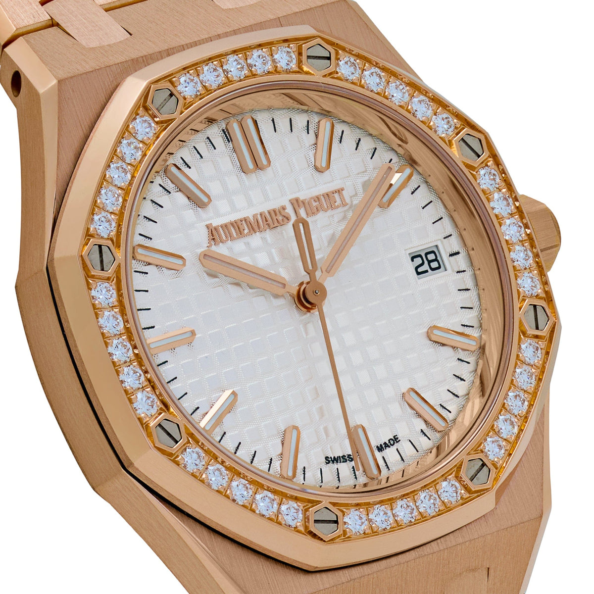 Audemars Piguet Royal Oak 77451OR.ZZ.1361OR.03 'Ladies' Rose Gold Silver Dial Diamond Bezel 34 MM