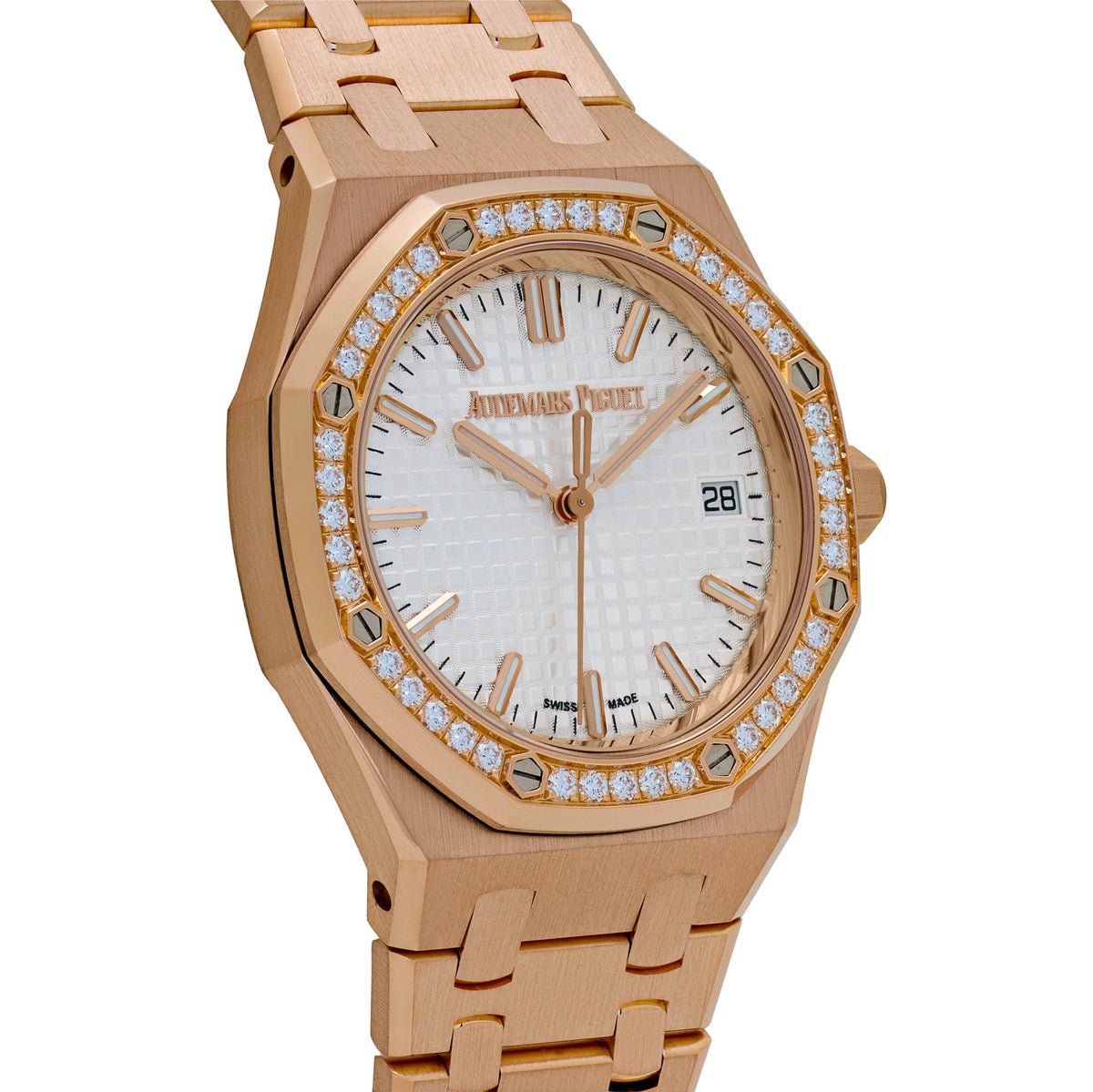 Audemars Piguet Royal Oak 77451OR.ZZ.1361OR.03 'Ladies' Rose Gold Silver Dial Diamond Bezel 34 MM