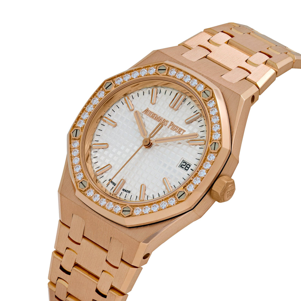 Audemars Piguet Royal Oak 77451OR.ZZ.1361OR.03 'Ladies' Rose Gold Silver Dial Diamond Bezel 34 MM