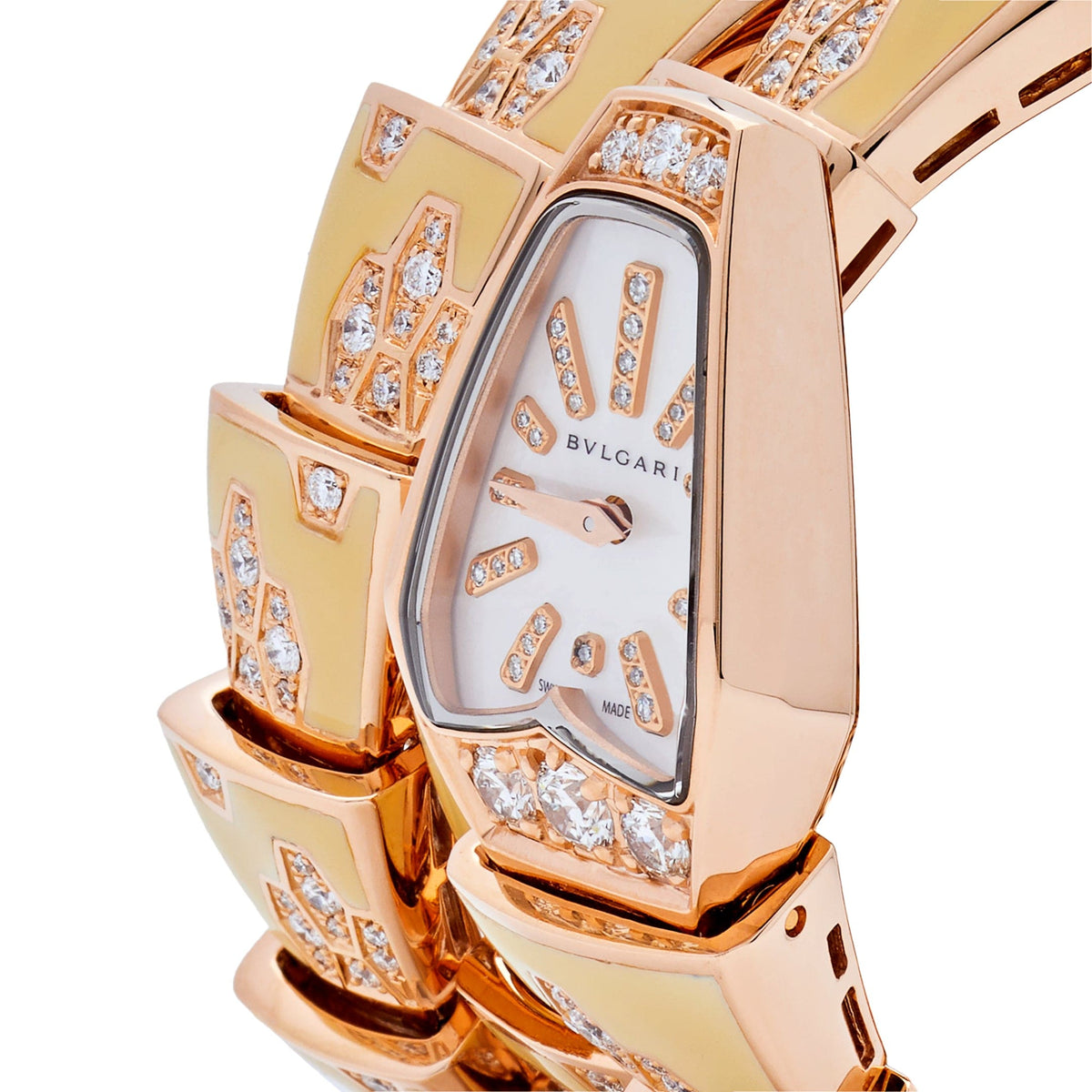 BVLGARI Serpenti Two-Coil Watch 101985 'Ladies' Rose Gold Diamonds Lacquer Mother of Pearl Dial 35 MM