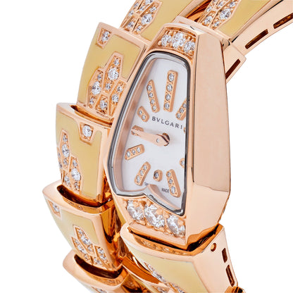 BVLGARI Serpenti Two-Coil Watch 101985 'Ladies' Rose Gold Diamonds Lacquer Mother of Pearl Dial 35 MM
