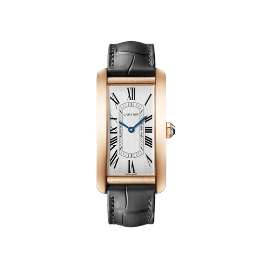 Cartier Tank Américaine Large WGTA0134 Rose Gold Silver Dial Black Strap 44.4 × 24.4 MM