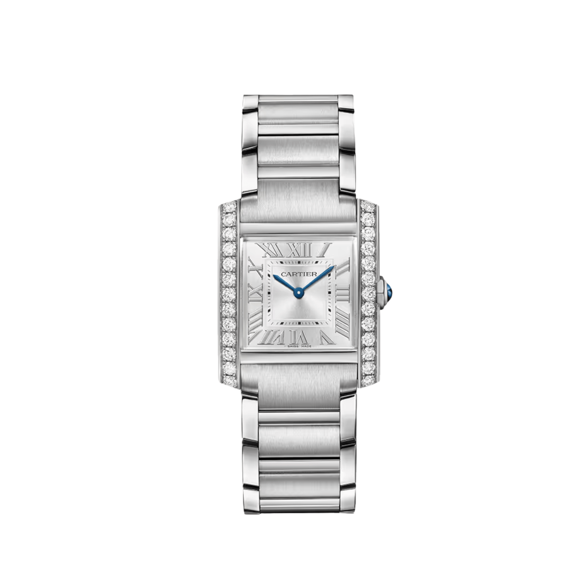 Cartier Tank Francaise Medium W4TA0028 Stainless Steel Silver Dial Diamond Bezel 32 × 27 MM