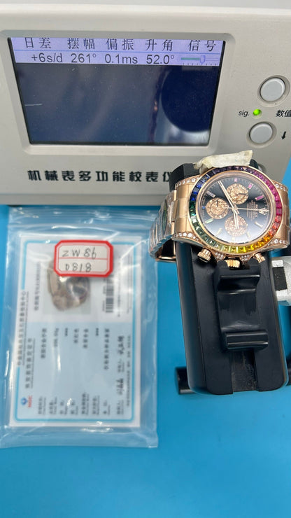 Rolex Daytona 'Rainbow' MZ SUPER CLONE Rose Gold Black Dial Sapphire Bezel 40MM