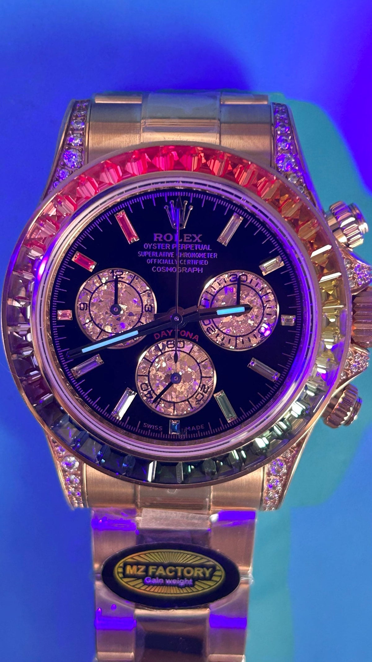 Rolex Daytona 'Rainbow' MZ SUPER CLONE Rose Gold Black Dial Sapphire Bezel 40MM