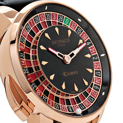 Jacob & Co. 'The Casino Tourbillon' CA100.40.AA.AA.ABALA Rose Gold Black Onyx Dial Limited Edition 44 MM