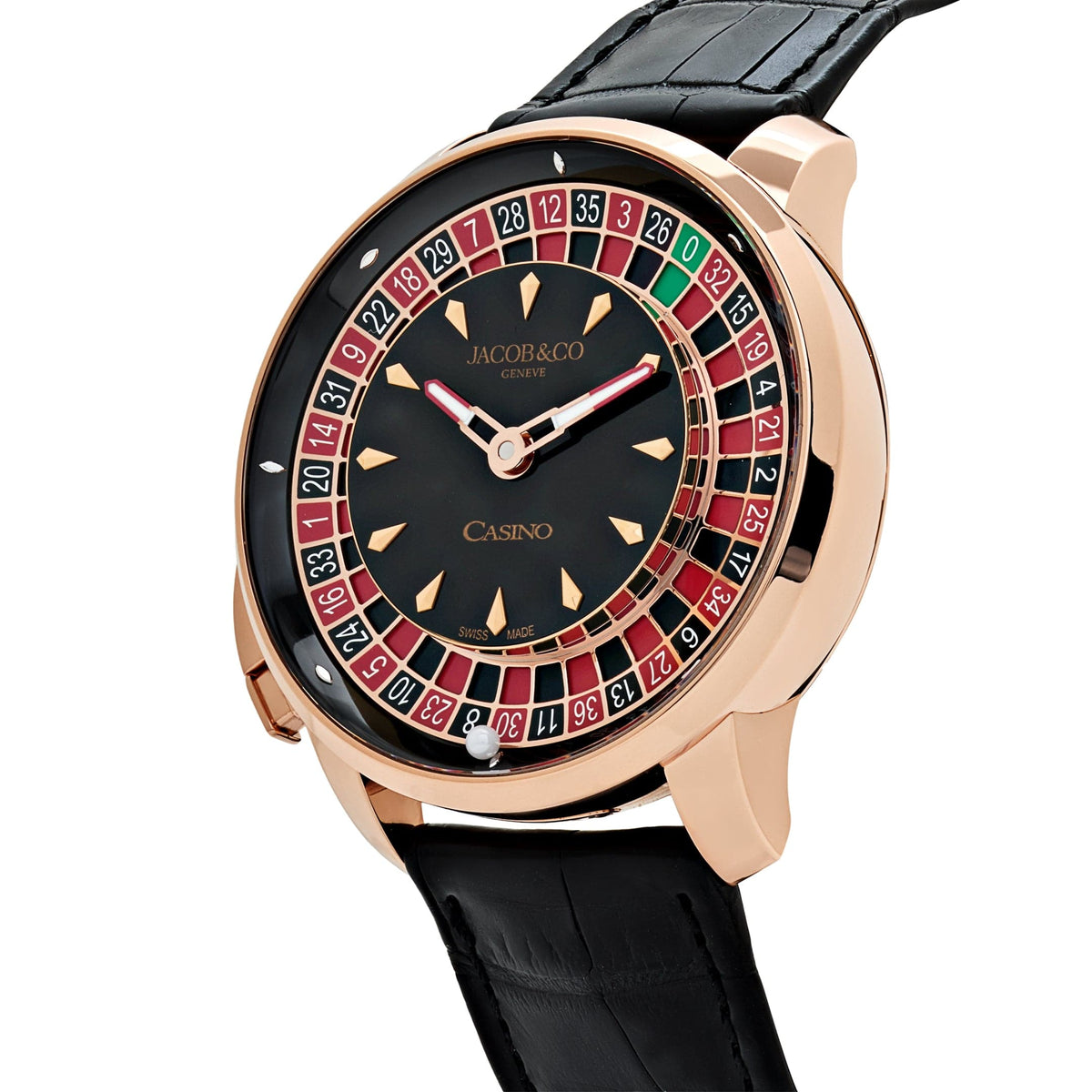 Jacob & Co. 'The Casino Tourbillon' CA100.40.AA.AA.ABALA Rose Gold Black Onyx Dial Limited Edition 44 MM