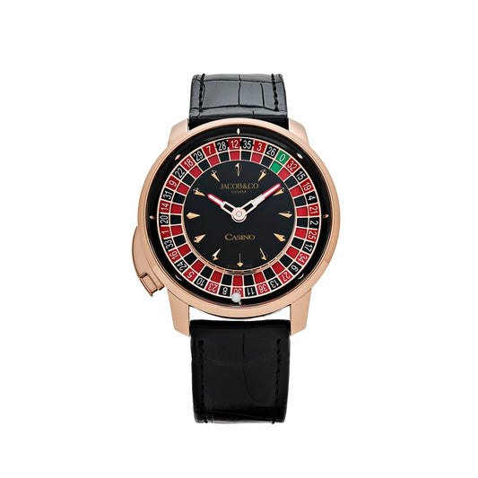 Jacob & Co. 'The Casino Tourbillon' CA100.40.AA.AA.ABALA Rose Gold Black Onyx Dial Limited Edition 44 MM