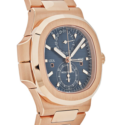 Patek Philippe Nautilus 3285 V3 – 5990/1R-001 Travel Time Flyback Chronograph Rose Gold Blue Dial (2025) 40.5 MM